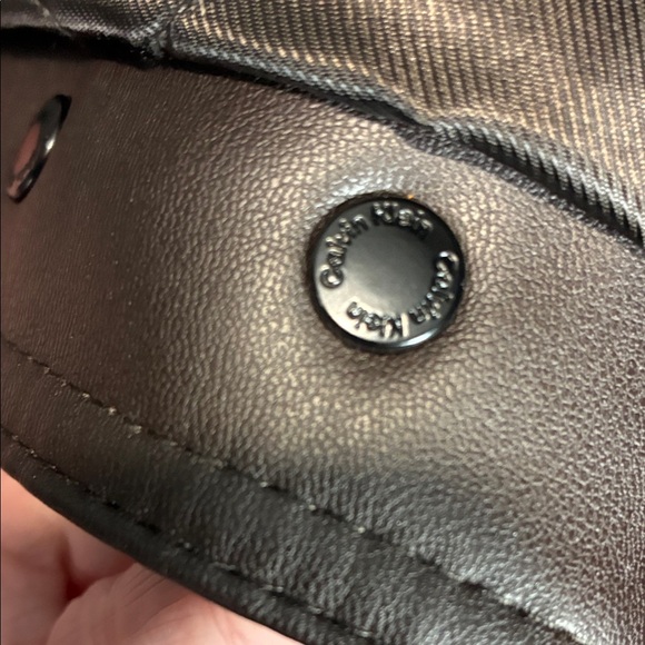 Calvin Klein Dark Brown Faux Leather Moto Jacket - Picture 13 of 16